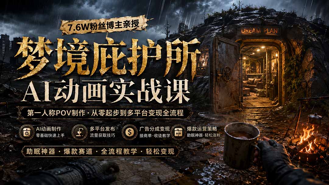 梦境庇护所AI动画实战课：7.6W粉丝博主亲授第一人称POV制作，从零起步到多平台发布变现全流程-爱搭资源网