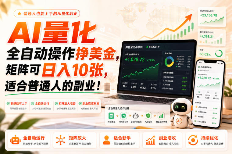 AI量化全自动操作挣美金，矩阵可日入10张，适合普通人的副业！【揭秘】-爱搭资源网