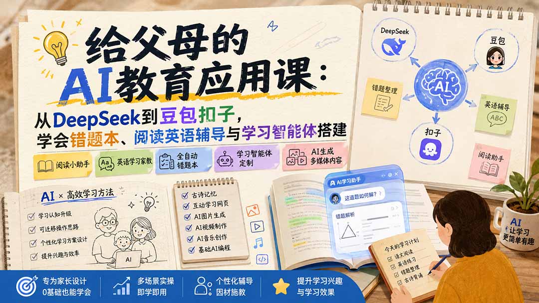 给父母的AI教育应用课：从DeepSeek到豆包扣子，学会错题本、阅读英语辅导与学习智能体搭建-爱搭资源网