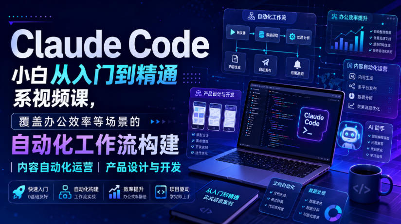 Claude Code小白从入门到精通系视频课，覆盖办公效率等场景的自动化工作流构建|内容自动化运营|产品设计与开发-爱搭资源网