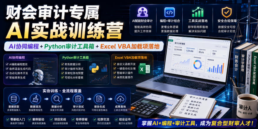 财会审计专属AI实战训练营｜AI协同编程+Python审计工具箱+Excel VBA加载项落地(更新0816)-爱搭资源网