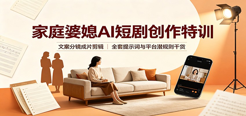 家庭婆媳AI短剧创作特训：文案分镜成片剪辑，全套提示词与平台潜规则干货-爱搭资源网
