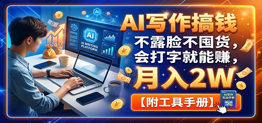 AI写作搞钱：不露脸不囤货，会打字就能赚，月入2W【附工具手册】-爱搭资源网