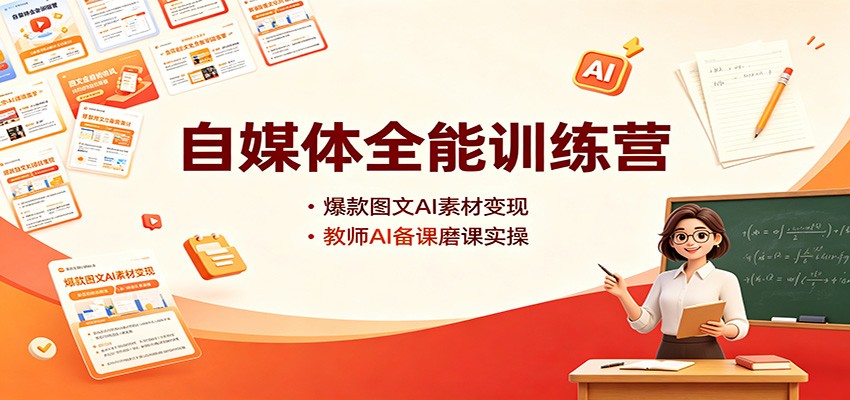 自媒体全能训练营：爆款图文AI素材变现，教师AI备课磨课实操-爱搭资源网