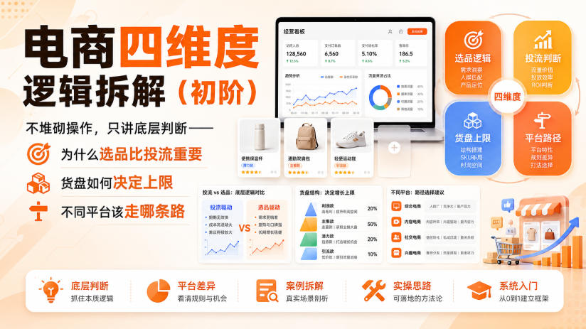 电商四维度逻辑拆解(初阶)不堆砌操作，只讲底层判断——为什么选品比投流重要、货盘如何决定上限、不同平台该走哪条路-爱搭资源网