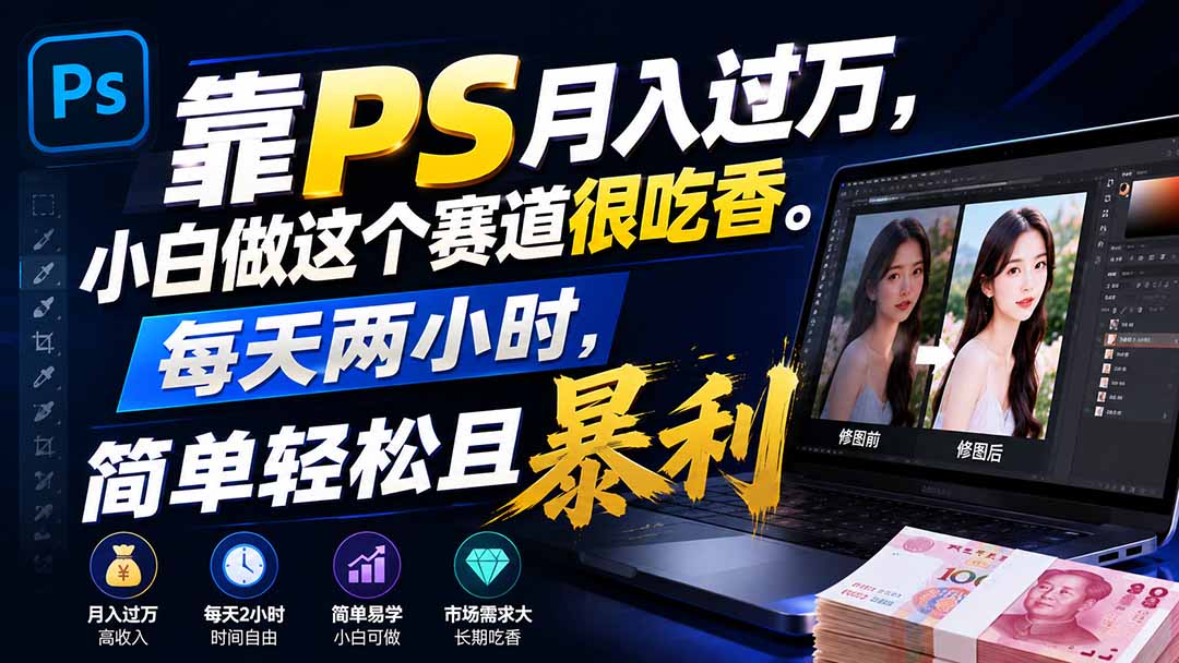 靠PS月入过万，小白做这个赛道很吃香。每天两小时，简单轻松且暴利-爱搭资源网