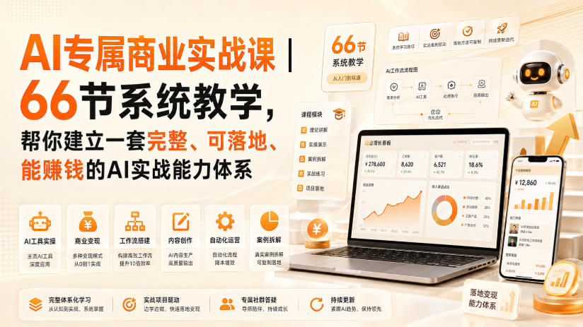 AI专属商业实战课｜66节系统教学，帮你建立一套完整、可落地、能賺钱的AI实战能力体系-爱搭资源网