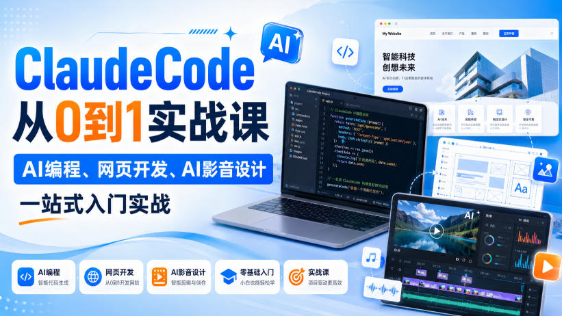 ClaudeCode从0到1实战课，AI编程、网页开发、AI影音设计一站式入门实战-爱搭资源网