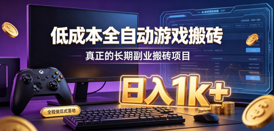 低成本全自动游戏搬砖，真正的长期副业搬砖项目，日入1k+，全程傻瓜式落地【揭秘】-爱搭资源网