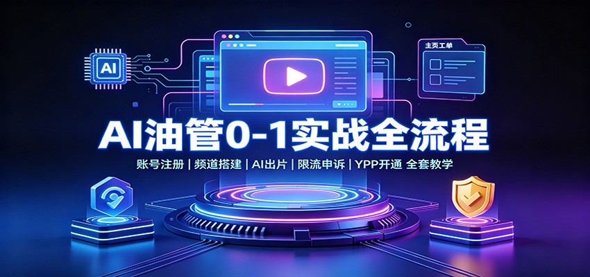 AI油管0-1实战：账号注册频道搭建，AI出片，限流申诉，YPP开通全套教学-爱搭资源网