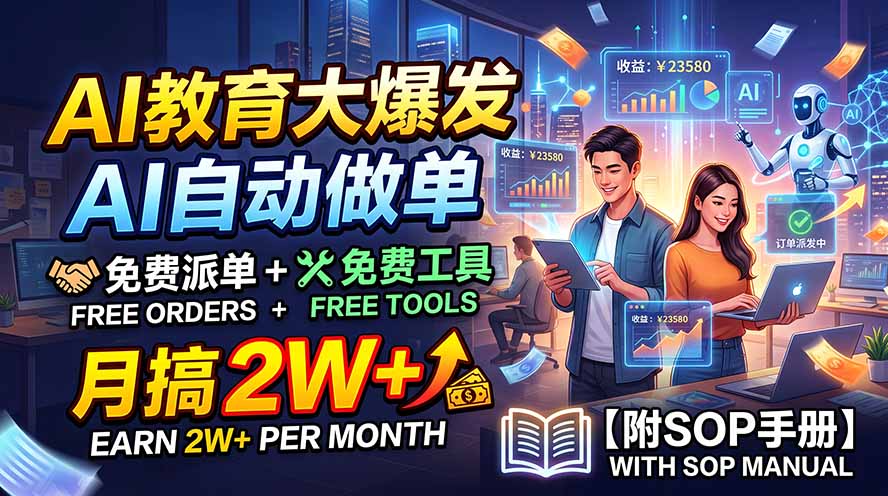 AI教育大爆发，AI自动做单，免费派单+免费工具，月搞2W+【附SOP手册】-爱搭资源网