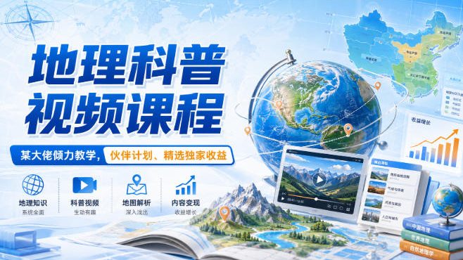 地理科普视频课程，某大佬倾力教学，伙伴计划、精选独家收益-爱搭资源网