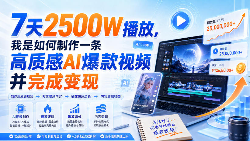 7天2500W播放，我是如何制作一条高质感AI爆款视频并完成变现-爱搭资源网