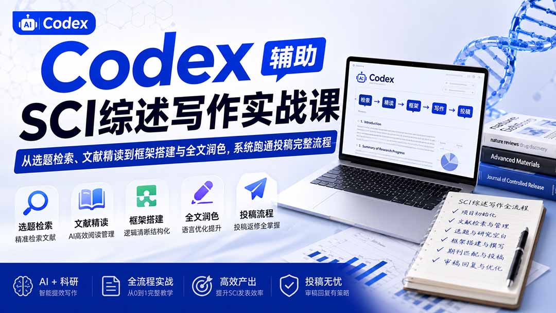 Codex辅助SCI综述写作实战课——从选题检索、文献精读到框架搭建与全文润色，系统跑通投稿完整流程-爱搭资源网