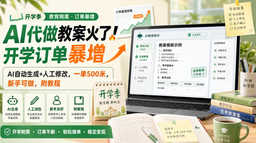 AI代做教案火了！开学订单暴增，AI自动生成+人工修改，一单500米，新手可做，附教程【揭秘】-爱搭资源网