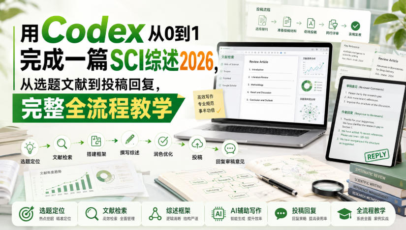 用Codex从0到1完成一篇SCI综述2026，从选题文献到投稿回复，完整全流程教学-爱搭资源网