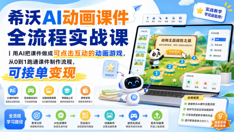 希沃AI动画课件全流程实战课｜用AI把课件做成可点击互动的动画游戏，从0到1跑通课件制作流程，可接单变现-爱搭资源网