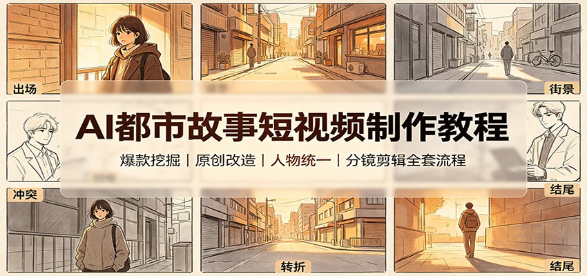 AI都市故事短视频制作教程：爆款挖掘原创改造，人物统一分镜剪辑全套流程-爱搭资源网