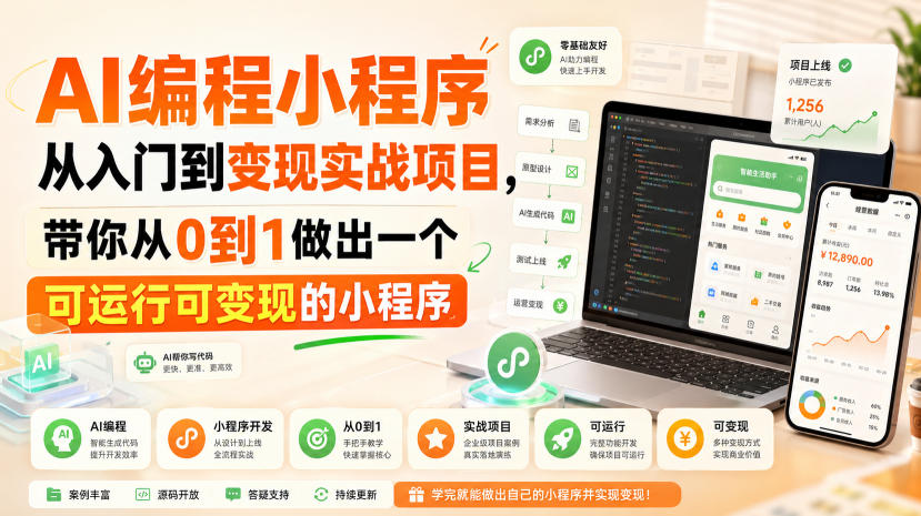 AI编程小程序从入门到变现实战项目，带你从0到1做出一个可运行可变现的小程序-爱搭资源网