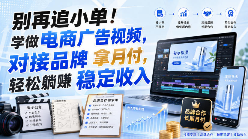 别再追小单！学做电商广告视频，对接品牌拿月付，轻松躺賺稳定收入【原创双语字幕】-爱搭资源网