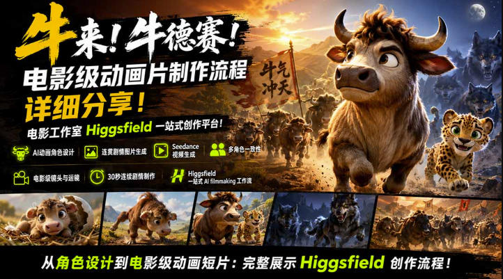 牛来！牛德赛！电影级动画片制作流程详细分享！电影工作室Higgsfield一站式创作平台，完整创作流程-爱搭资源网