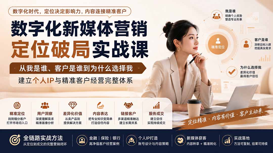 数字化新媒体营销定位破局实战课：从我是谁、客户是谁到为什么选择我，建立个人IP与精准客户经营完整体系-爱搭资源网