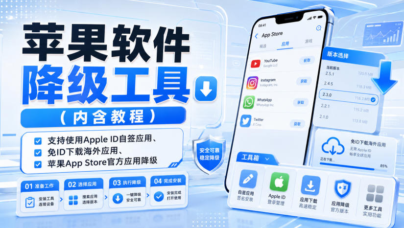 苹果软件降级工具(内含教程)，支持使用Apple ID自签应用、免ID下载海外应用、苹果App Store官方应用降级等-爱搭资源网