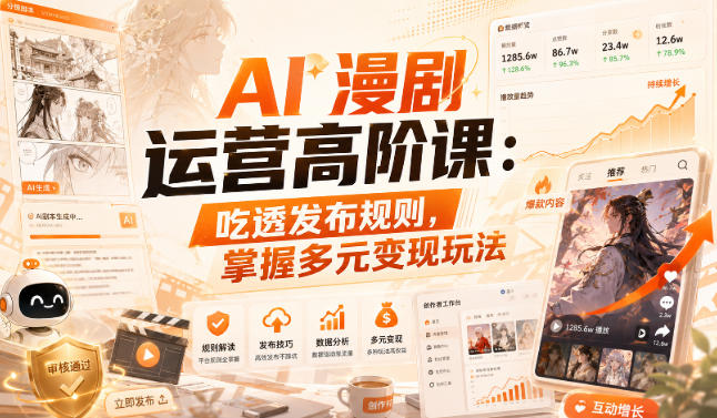 AI漫剧运营高阶课：吃透发布规则，掌握多元变现玩法-爱搭资源网