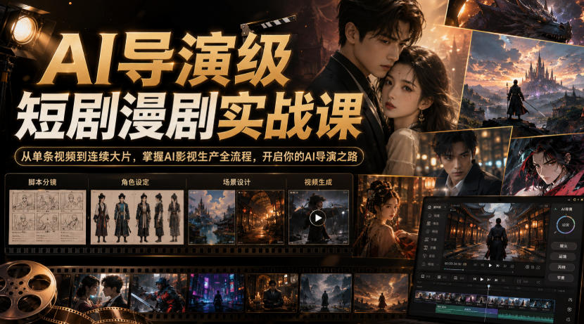 AI导演级短剧漫剧实战课，从单条视频到连续大片，掌握AI影视生产全流程，开启你的AI导演之路!-爱搭资源网