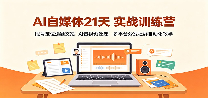 AI自媒体21天实战训练营：账号定位选题文案，AI音视频处理，多平台分发社群自动化教学-爱搭资源网