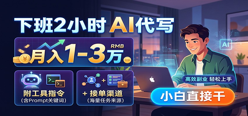 下班2小时AI代写，月入1-3万，附工具指令+接单渠道，小白直接干-爱搭资源网