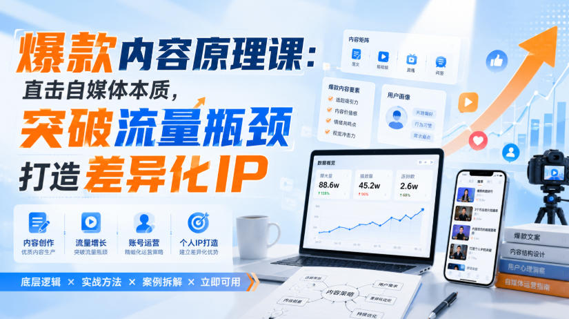 爆款内容原理课：直击自媒体本质，突破流量瓶颈打造差异化IP-爱搭资源网