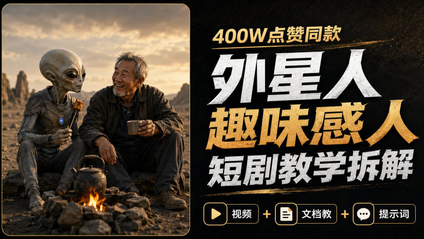 400W点赞同款外星人趣味感人短剧教学拆解，视频+文档教+提示词-爱搭资源网
