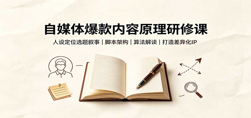 自媒体爆款内容原理研修课：人设定位选题叙事，脚本架构，算法解读打造差异化IP-爱搭资源网