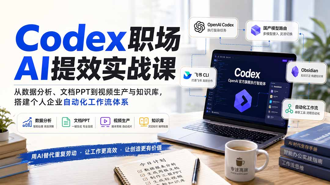 Codex职场AI提效实战课：从数据分析、文档PPT到视频生产与知识库，搭建个人企业自动化工作流体系-爱搭资源网