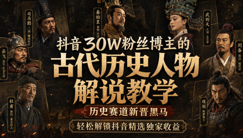 抖音30W粉丝博主的古代历史人物解说教学，历史赛道新晋黑马，轻松解锁抖音精选独家收益-爱搭资源网