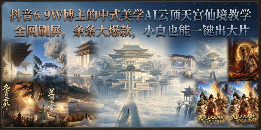 抖音6.9W博主的中式美学AI云顶天宫仙境教学，全网刷屏，条条大爆款，小白也能一键出大片-爱搭资源网
