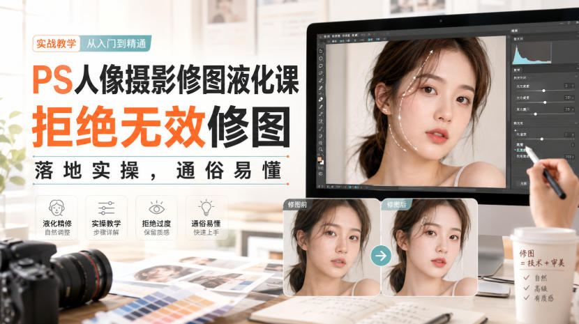 PS人像摄影修图液化课，拒绝无效修图，落地实操，通俗易懂-爱搭资源网