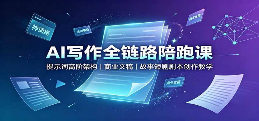 AI写作全链路陪跑课：提示词高阶架构，商业文稿，故事短剧剧本创作教学-爱搭资源网