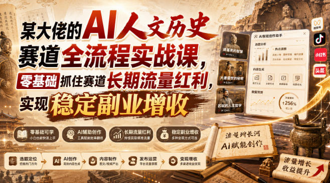 某大佬的AI人文历史赛道全流程实战课，零基础抓住赛道长期流量红利，实现稳定副业增收-爱搭资源网
