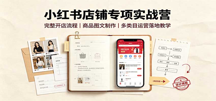 小红书店铺专项实战营：完整开店流程，商品图文制作，多类目运营落地教学-爱搭资源网