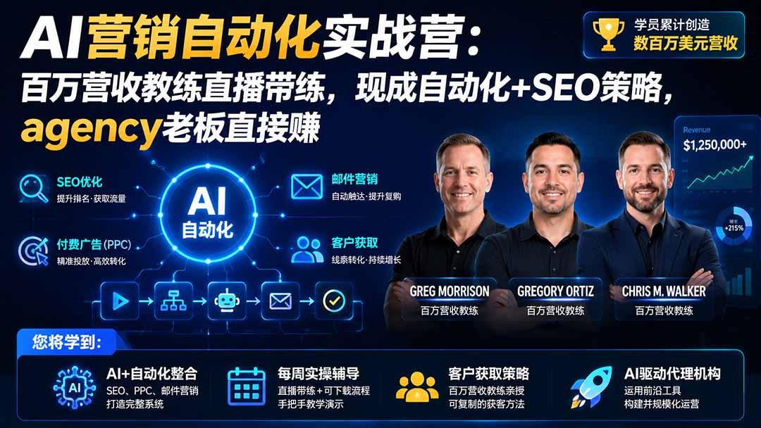 AI营销自动化实战营：百万营收教练直播带练，现成自动化+SEO策略，agency老板直接赚【原创双语字幕】-爱搭资源网