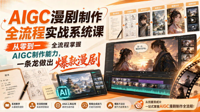 AIGC漫剧制作全流程实战系统课，从零到一全流程掌握AIGC制作能力，一条龙做出爆款漫剧-爱搭资源网