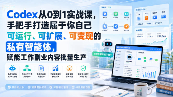 Codex从0到1实战课，手把手打造属于你自己可运行、可扩展、可变现的私有智能体，赋能工作副业内容批量生产-爱搭资源网
