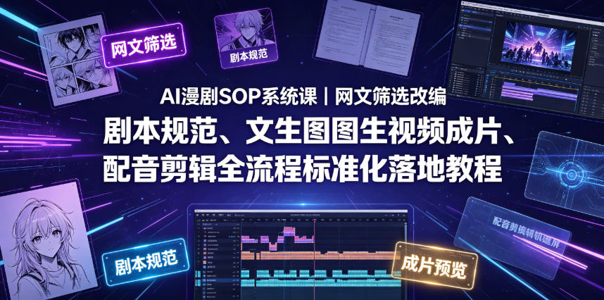 AI漫剧SOP系统课｜网文筛选改编、剧本规范、文生图图生视频成片、配音剪辑全流程标准化落地教程(更新0826)-爱搭资源网