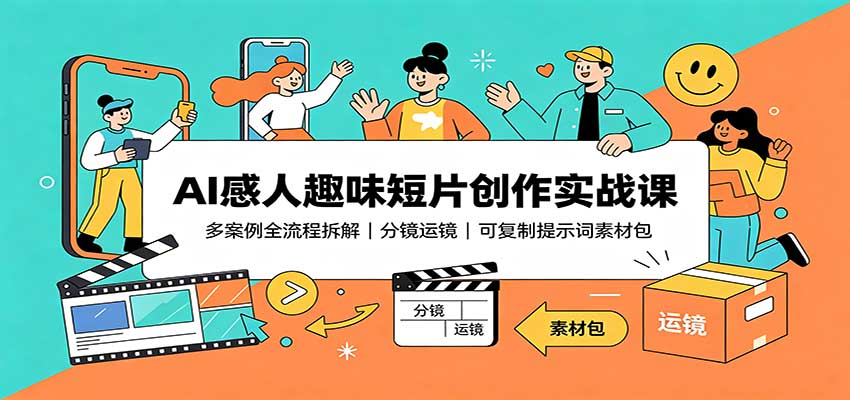 AI感人趣味短片创作实战课：多案例全流程拆解，分镜运镜，可复制提示词素材包-爱搭资源网
