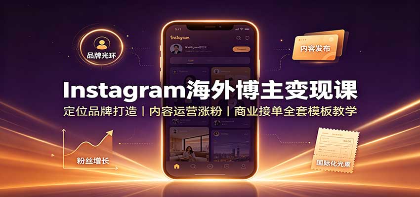 Instagram海外博主变现课：定位品牌打造，内容运营涨粉，商业接单全套模板教学-爱搭资源网
