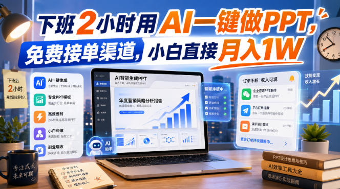 下班2小时用AI一键做PPT，免费接单渠道，小白直接月入1W【揭秘】-爱搭资源网