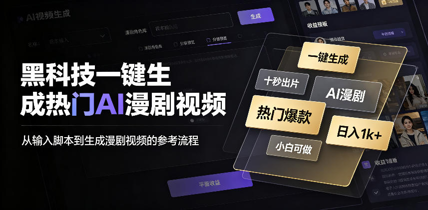 黑科技一键生成热门AI漫剧视频，十秒钟即可搞定，小白也能日入1k+【揭秘】-爱搭资源网