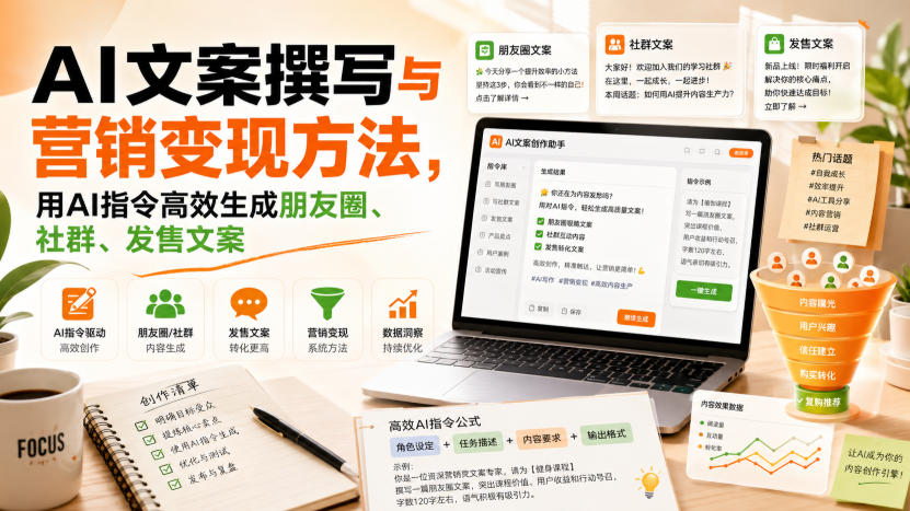 AI文案撰写与营销变现方法，用AI指令高效生成朋友圈、社群、发售文案-爱搭资源网